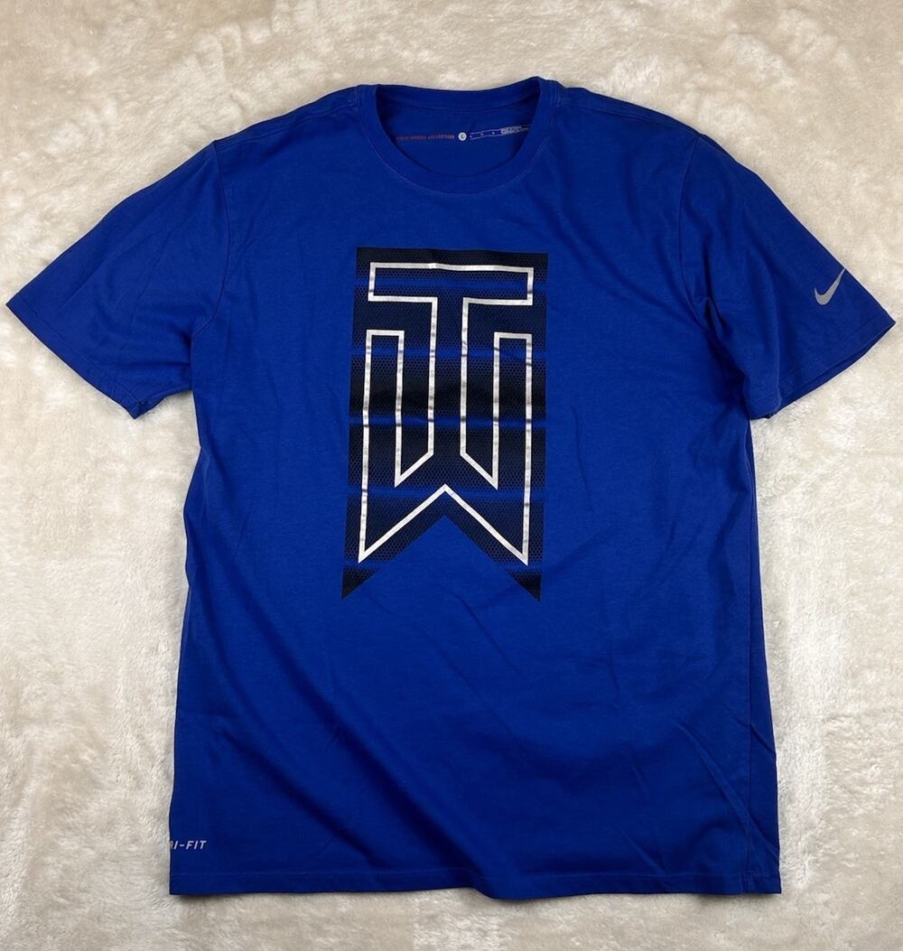 Nike Golf Tiger Woods Collection T-Shirt Dri-Fit Blue Blue Big TW Logo Mens L